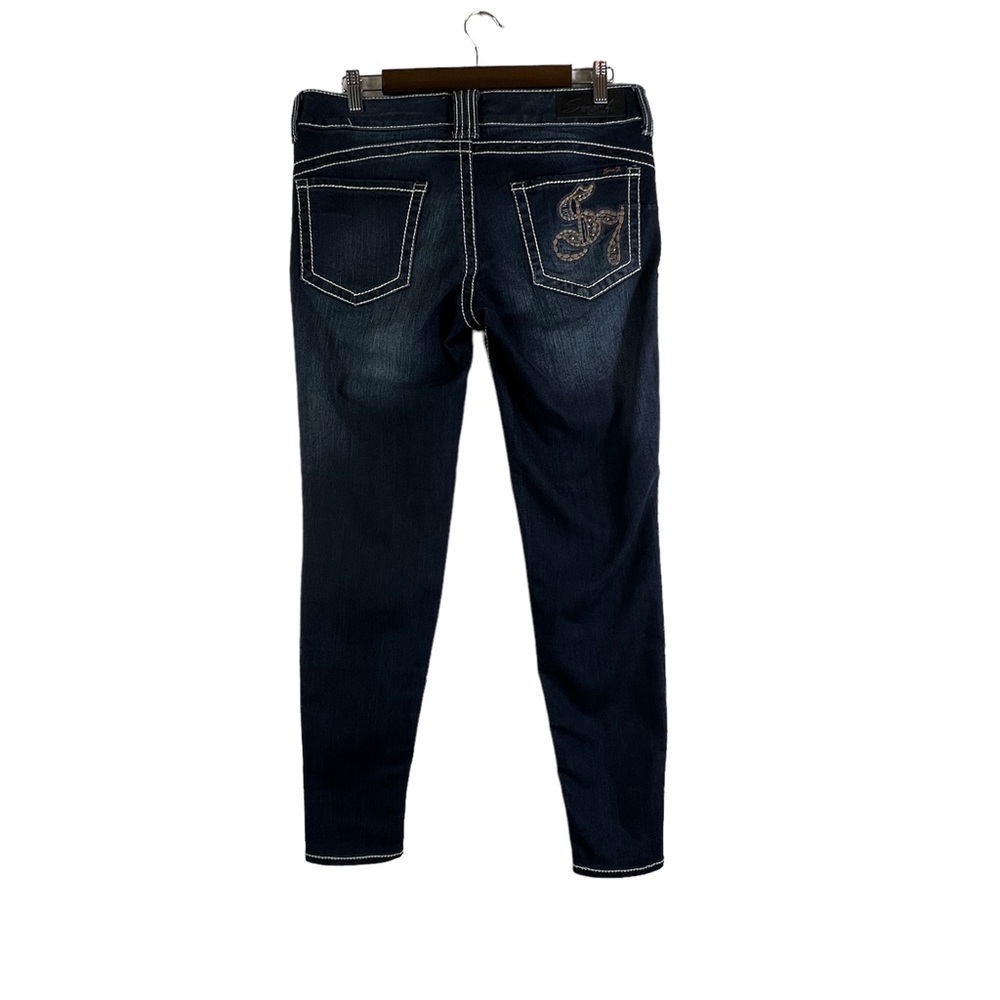 Seven7 Dark Wash White stitching embellished pocket Skinny leg Jeans Size 31 - Picture 3 of 10